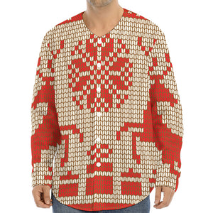 Xmas Deer Knitted Print Long Sleeve Baseball Jersey