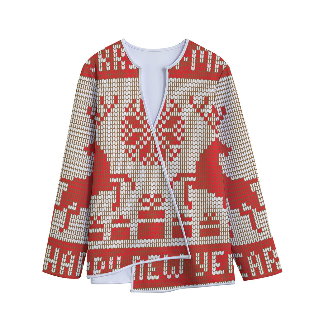 Xmas Deer Knitted Print Long Sleeve Short Coat