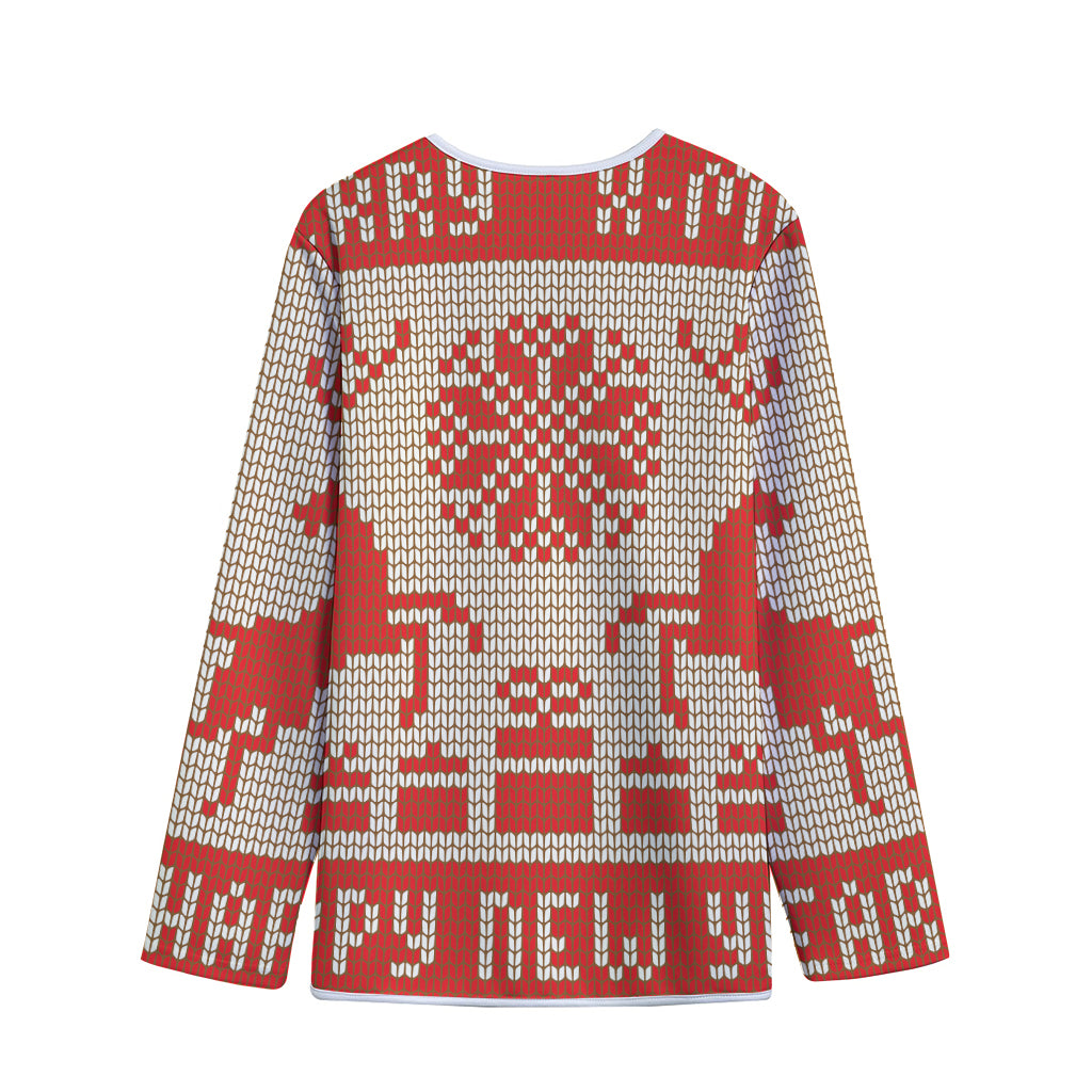 Xmas Deer Knitted Print Long Sleeve Short Coat
