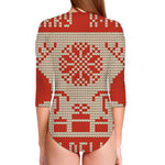 Xmas Deer Knitted Print Long Sleeve Swimsuit