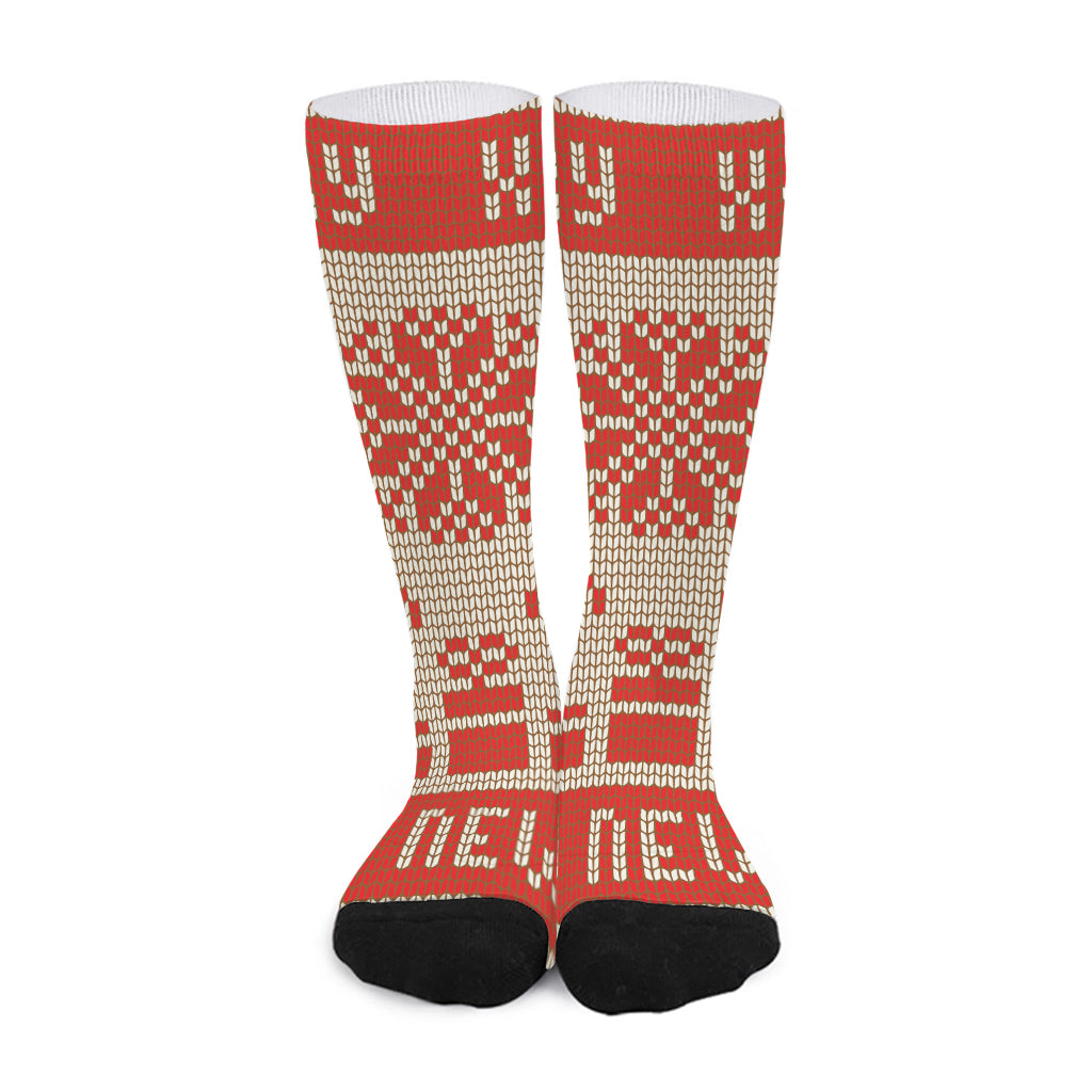 Xmas Deer Knitted Print Long Socks