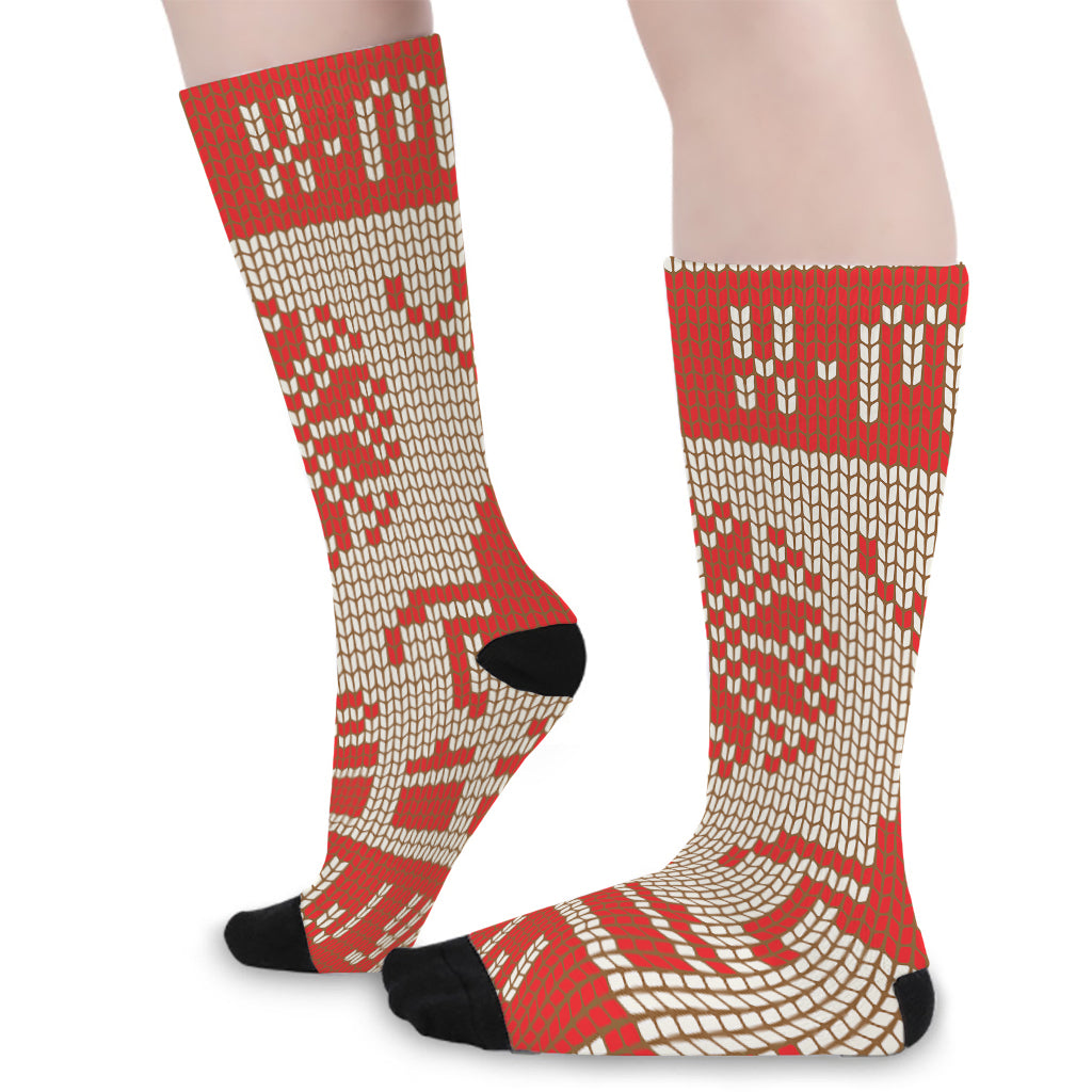 Xmas Deer Knitted Print Long Socks