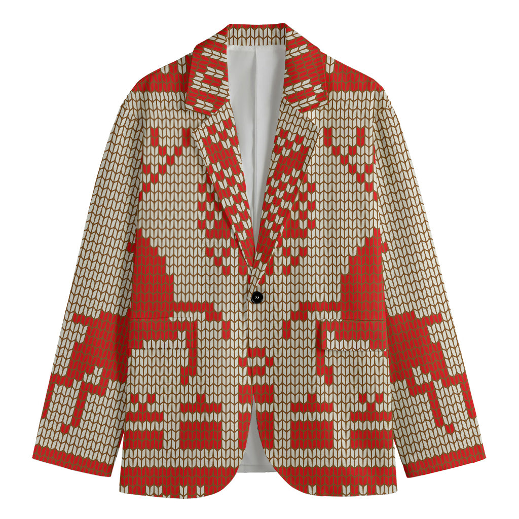 Xmas Deer Knitted Print Men's Blazer