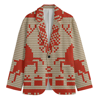 Xmas Deer Knitted Print Men's Blazer