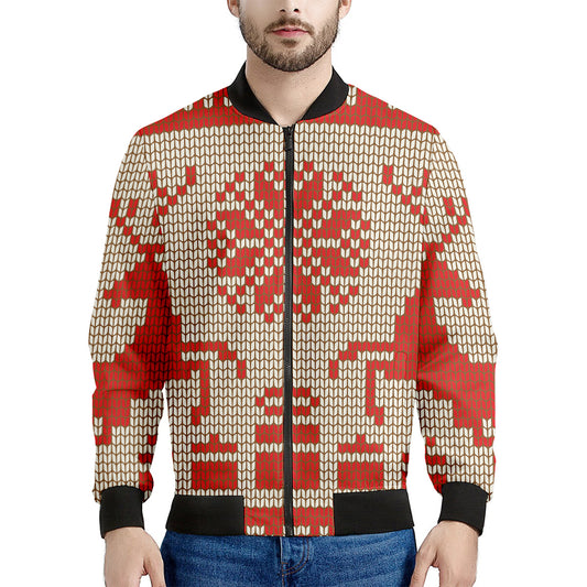 Xmas Deer Knitted Print Men's Bomber Jacket