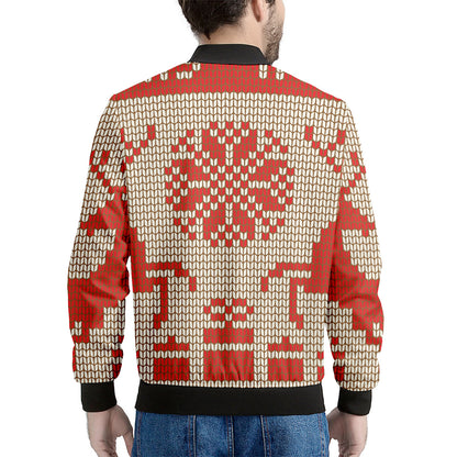 Xmas Deer Knitted Print Men's Bomber Jacket