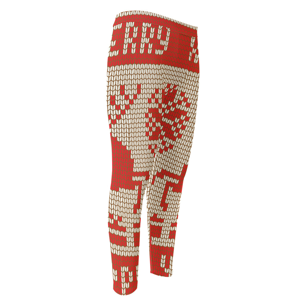 Xmas Deer Knitted Print Men's Compression Pants