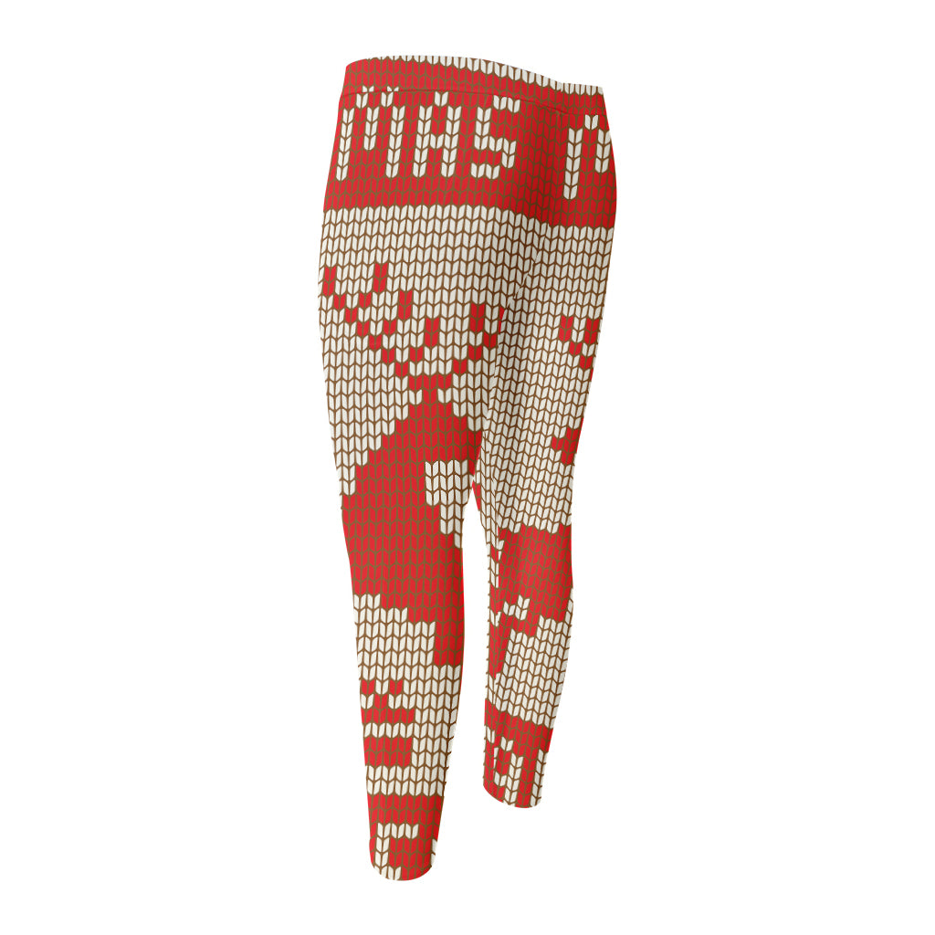 Xmas Deer Knitted Print Men's Compression Pants