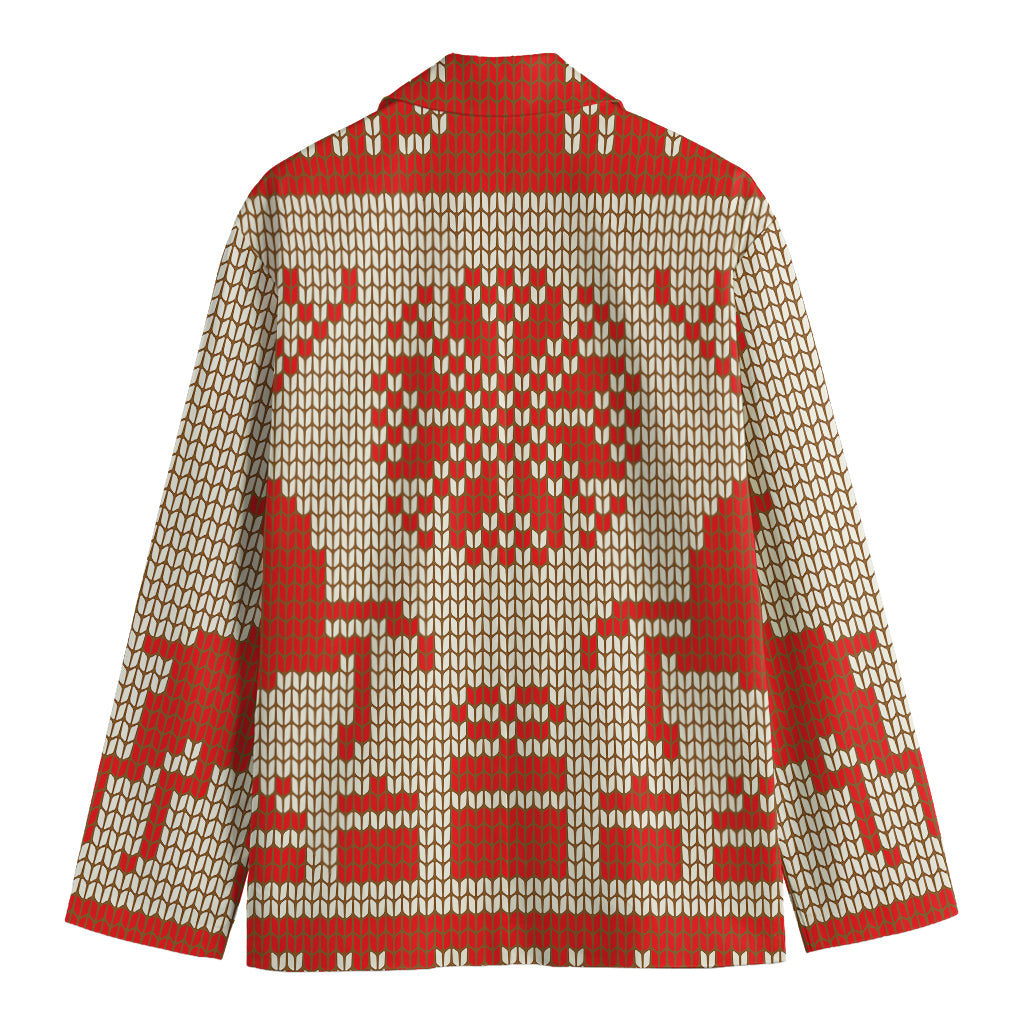 Xmas Deer Knitted Print Men's Cotton Blazer