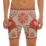 Xmas Deer Knitted Print Men's Long Boxer Briefs