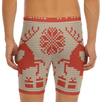 Xmas Deer Knitted Print Men's Long Boxer Briefs