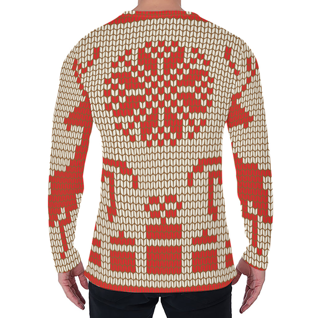 Xmas Deer Knitted Print Men's Long Sleeve T-Shirt