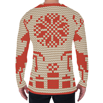 Xmas Deer Knitted Print Men's Long Sleeve T-Shirt