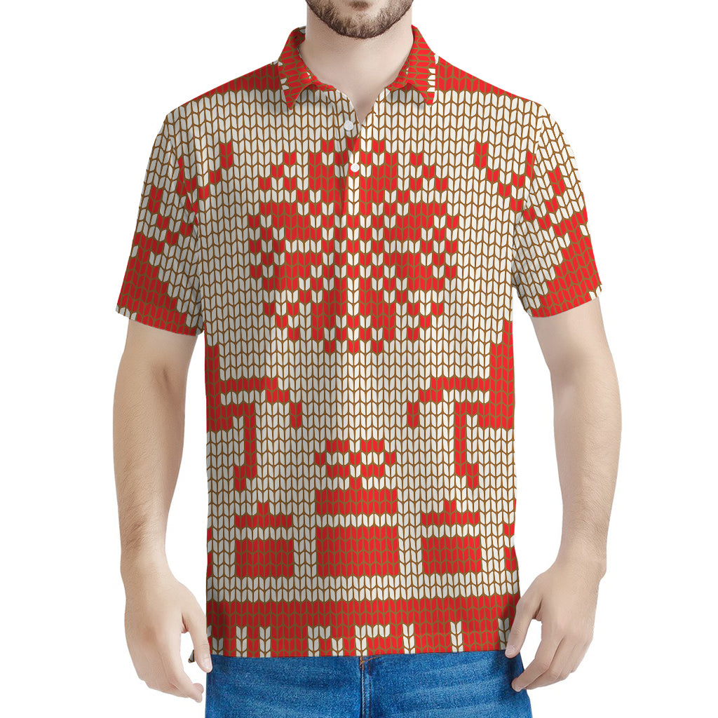 Xmas Deer Knitted Print Men's Polo Shirt