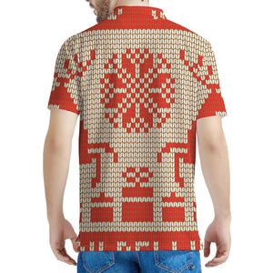 Xmas Deer Knitted Print Men's Polo Shirt