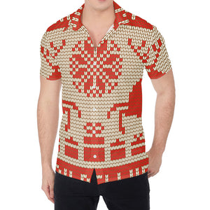 Xmas Deer Knitted Print Men's Shirt