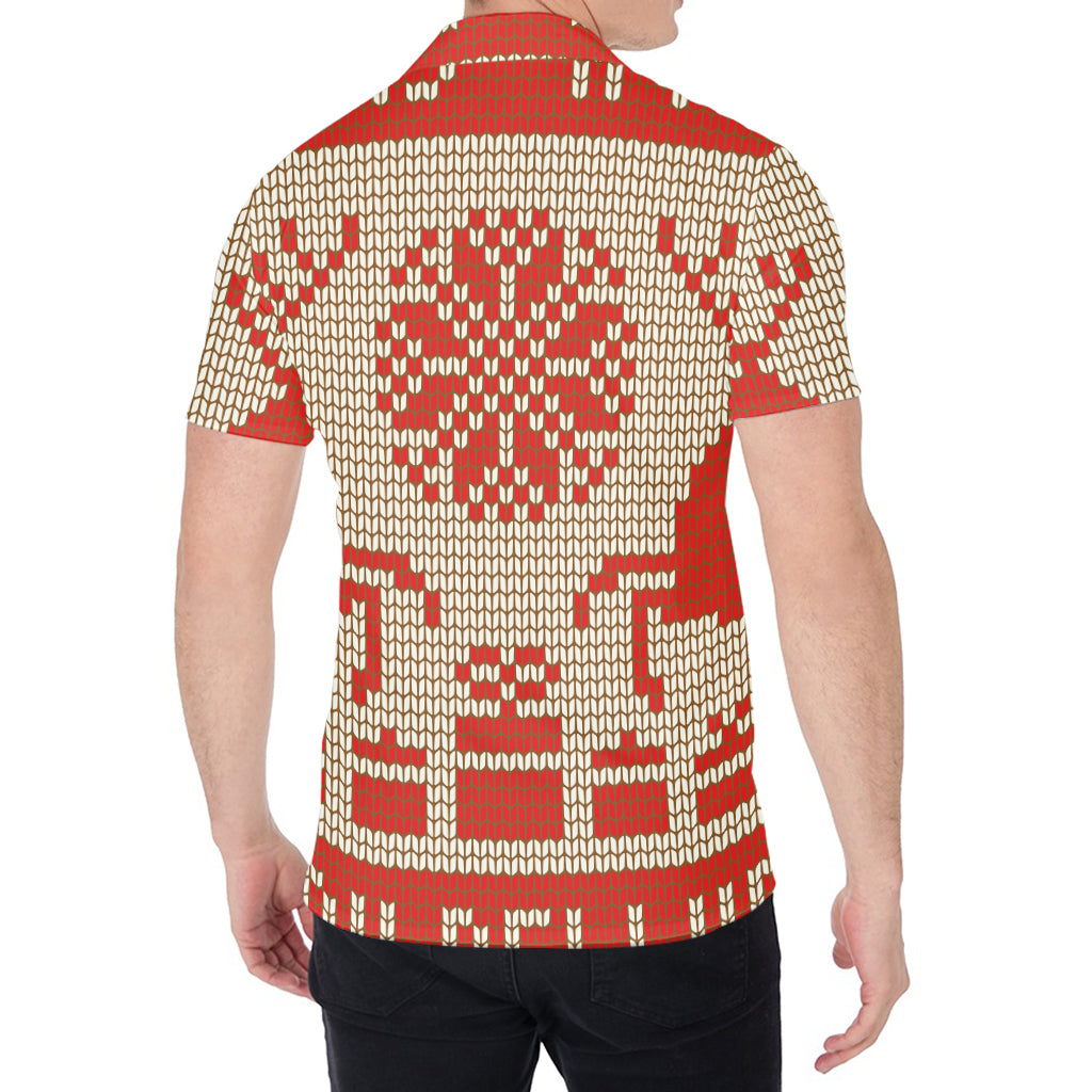 Xmas Deer Knitted Print Men's Shirt