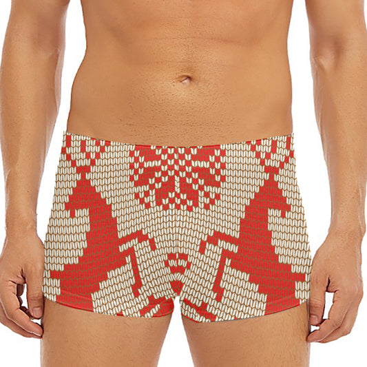 Xmas Deer Knitted Print Men's Short Boxer Briefs