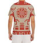 Xmas Deer Knitted Print Men's Short Sleeve Rash Guard