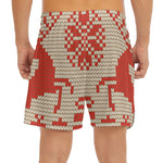 Xmas Deer Knitted Print Men's Split Running Shorts