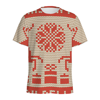 Xmas Deer Knitted Print Men's Sports T-Shirt