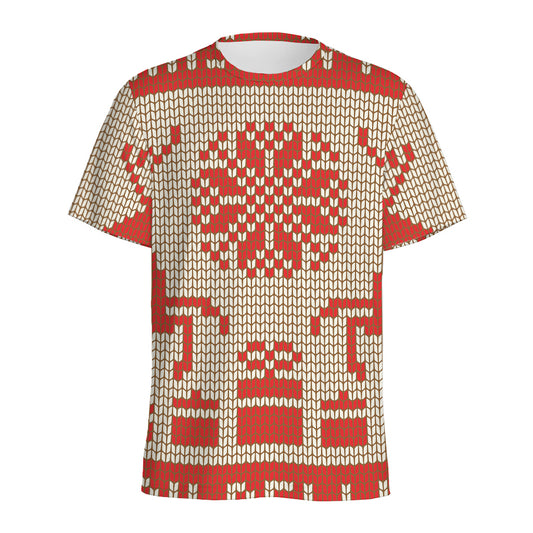 Xmas Deer Knitted Print Men's Sports T-Shirt