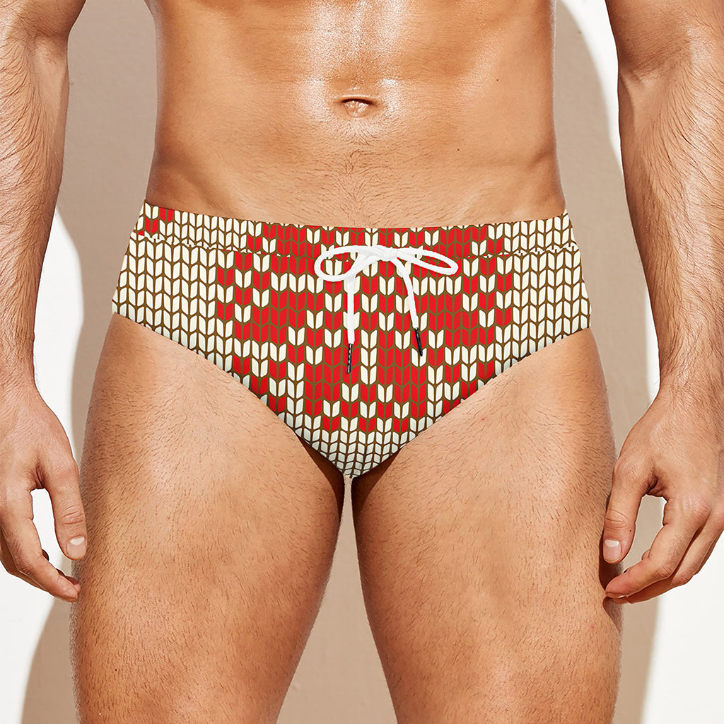 Xmas Deer Knitted Print Men's Swim Briefs
