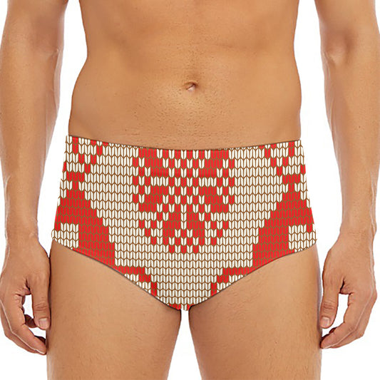 Xmas Deer Knitted Print Men's Triangle Swim Briefs
