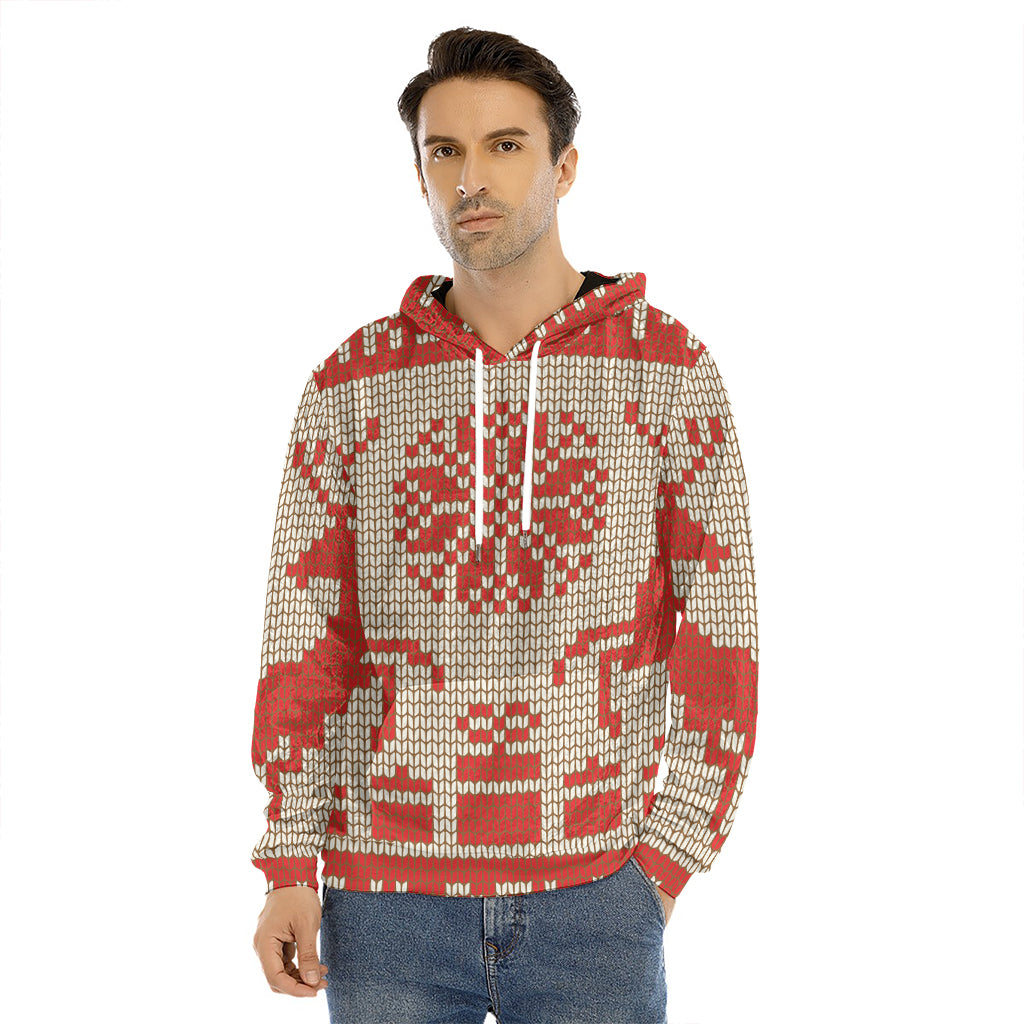 Xmas Deer Knitted Print Men's Velvet Pullover Hoodie