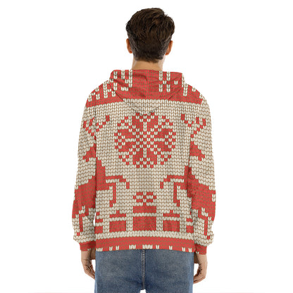 Xmas Deer Knitted Print Men's Velvet Pullover Hoodie