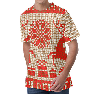 Xmas Deer Knitted Print Men's Velvet T-Shirt