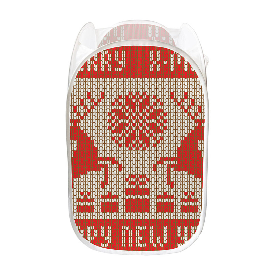 Xmas Deer Knitted Print Mesh Laundry Hamper