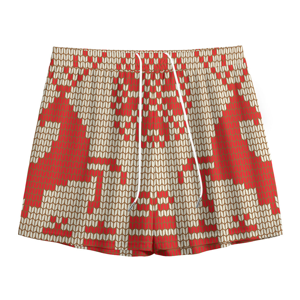 Xmas Deer Knitted Print Mesh Shorts