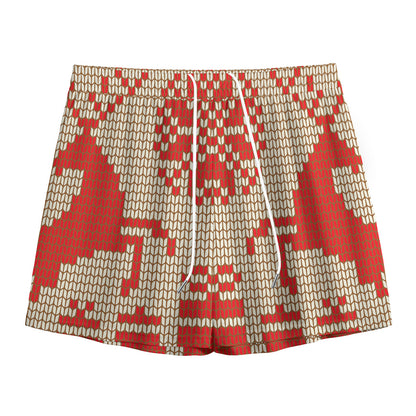 Xmas Deer Knitted Print Mesh Shorts