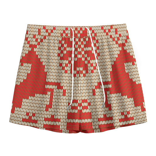 Xmas Deer Knitted Print Mesh Shorts