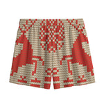 Xmas Deer Knitted Print Mesh Shorts