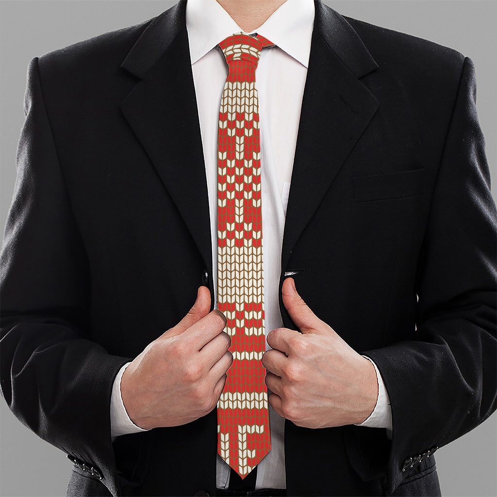 Xmas Deer Knitted Print Necktie