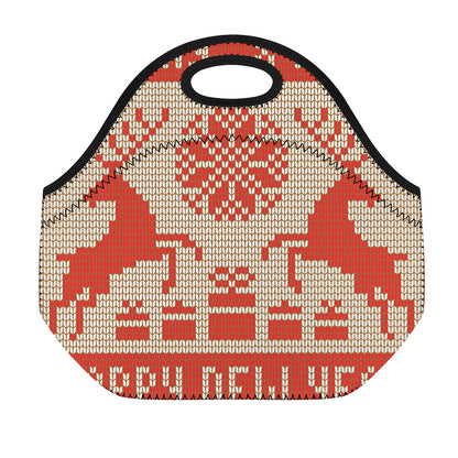 Xmas Deer Knitted Print Neoprene Lunch Bag