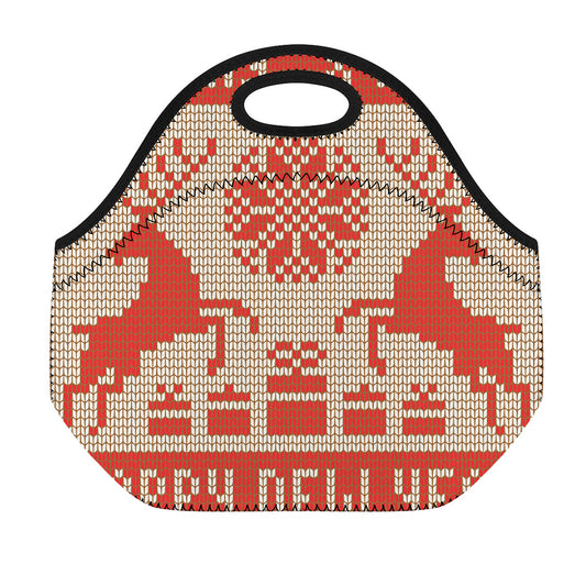 Xmas Deer Knitted Print Neoprene Lunch Bag