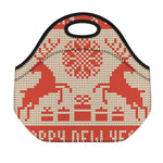 Xmas Deer Knitted Print Neoprene Lunch Bag