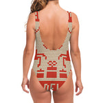 Xmas Deer Knitted Print One Piece Swimsuit