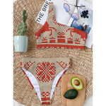 Xmas Deer Knitted Print One Shoulder Bikini Top