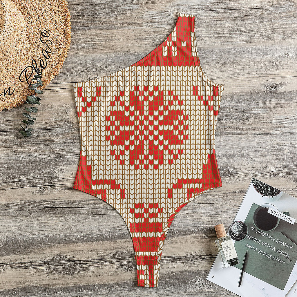 Xmas Deer Knitted Print One Shoulder Bodysuit