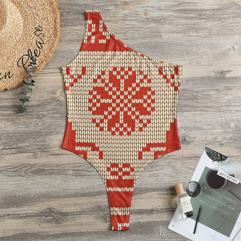 Xmas Deer Knitted Print One Shoulder Bodysuit