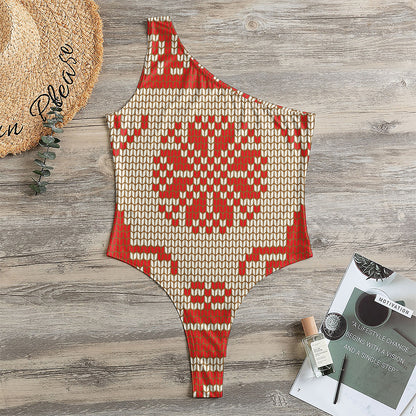 Xmas Deer Knitted Print One Shoulder Bodysuit
