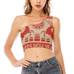 Xmas Deer Knitted Print One Shoulder Crop Top