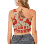 Xmas Deer Knitted Print One Shoulder Crop Top