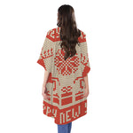Xmas Deer Knitted Print Open Front Beach Cover Up