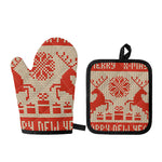 Xmas Deer Knitted Print Oven Mitt And Pot Holder Set