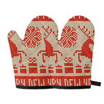 Xmas Deer Knitted Print Oven Mitts